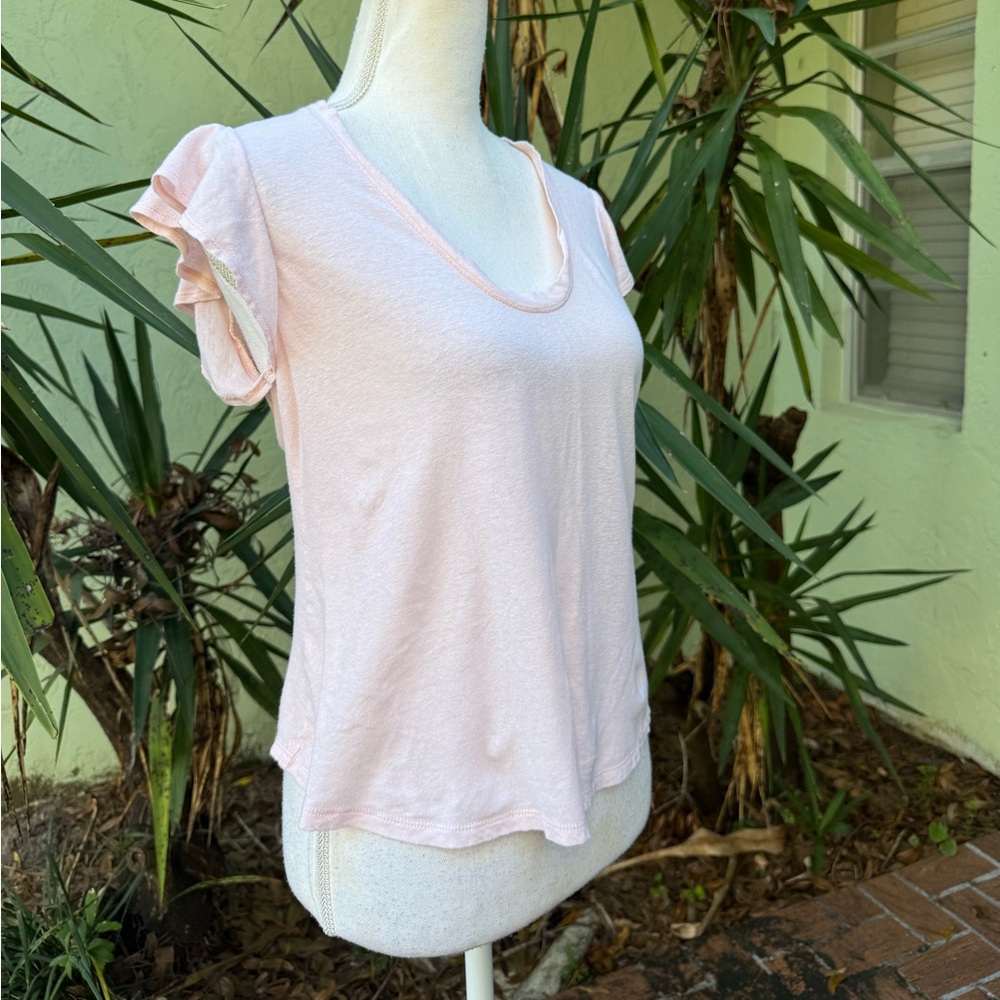 Rebecca Taylor pink ruffle cap sleeve v neck Tshirt